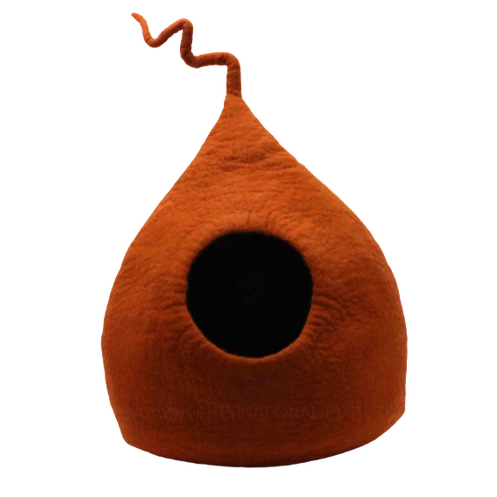 Orange Felt Cat Cave Handmade Merino Wool Pet Bed Organic Wool Comfortable Pet nest