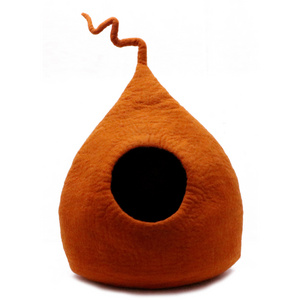 Orange Felt Cat Cave Handmade Merino Wool Pet Bed Organic Wool Comfortable Pet nest