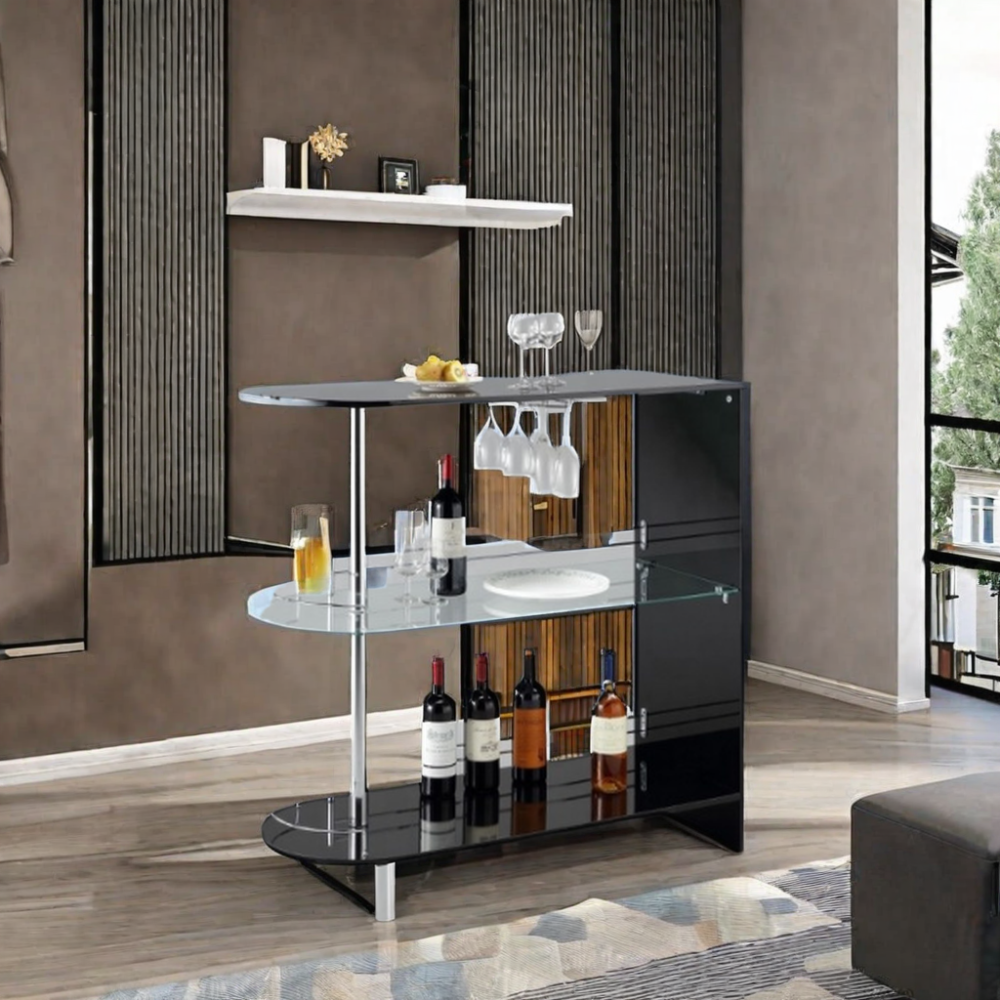 Versatile Bar Table with Built-in Storage Shelf: Organize and Display Your Essentials