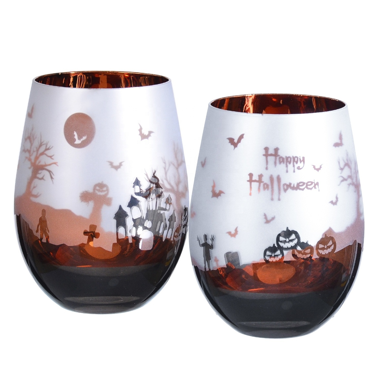 Custom logo High Quality crystal Frosted colored drinking juice water Glass cup Stemless wine glasses for Halloween Christmas