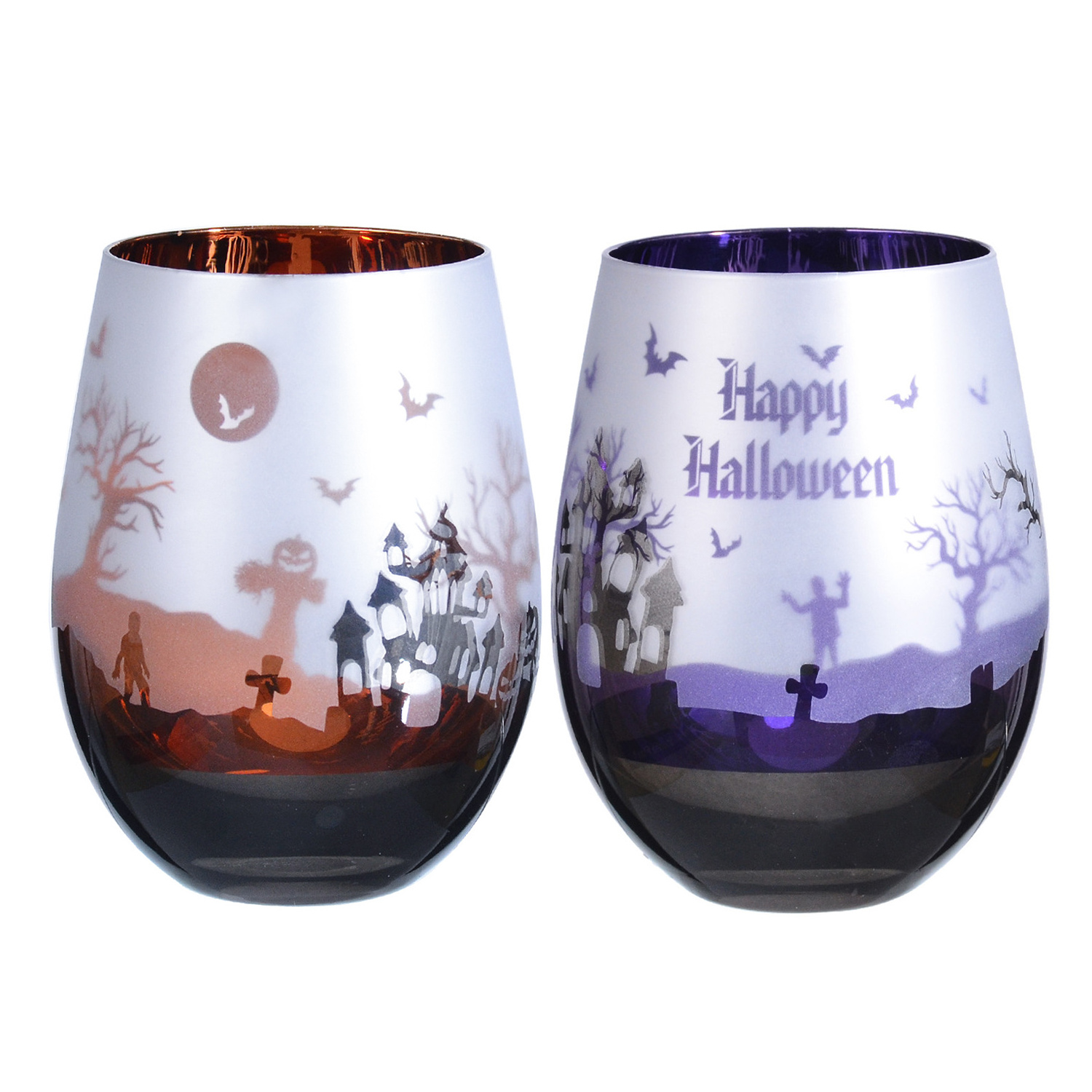 Custom logo High Quality crystal Frosted colored drinking juice water Glass cup Stemless wine glasses for Halloween Christmas