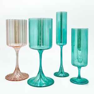 Samyo custom unique novelty square Cylinder green colored Goblet champagne glass red white wine glasses