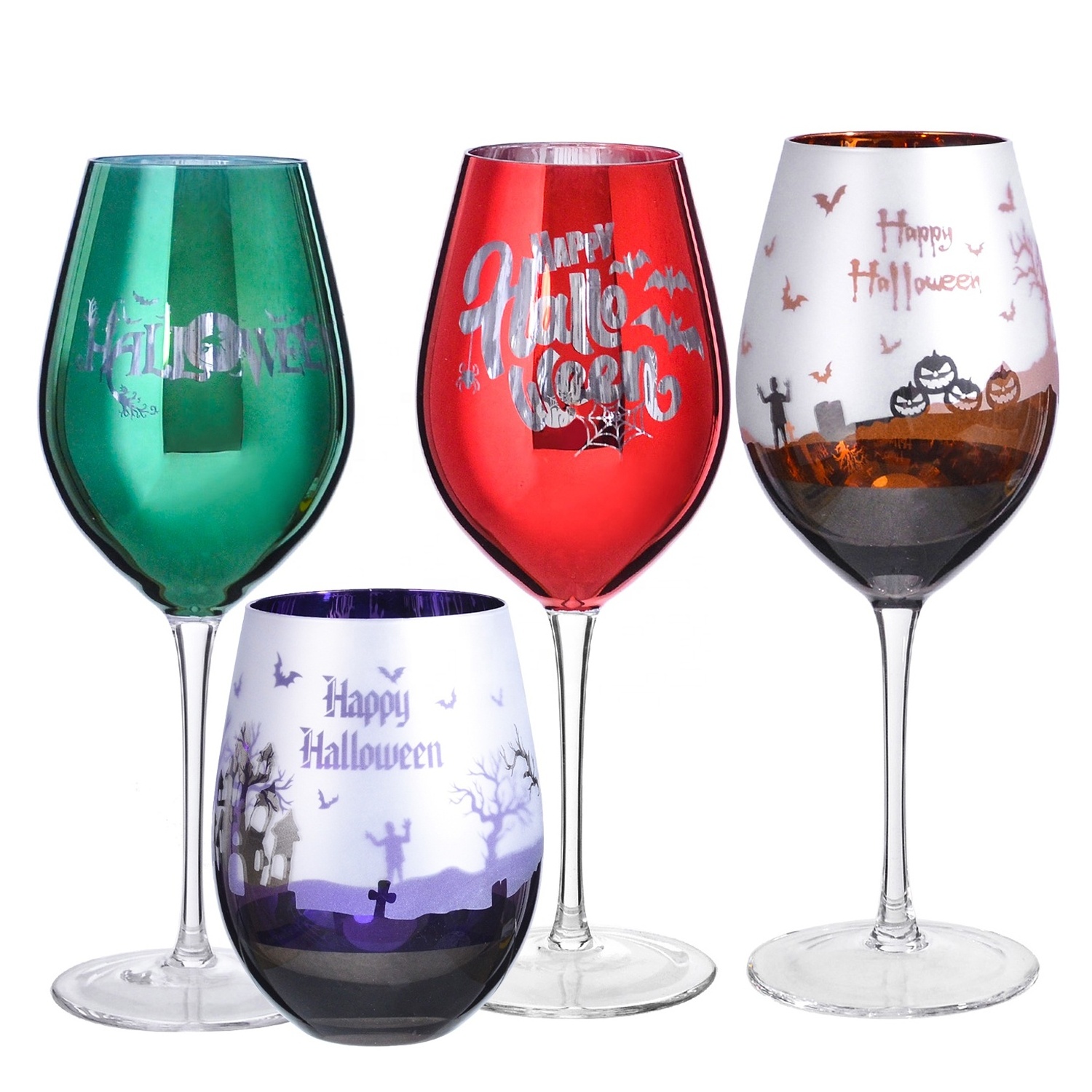 Custom logo High Quality crystal Frosted colored drinking juice water Glass cup Stemless wine glasses for Halloween Christmas