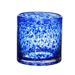 Custom unique luxury hand blown Wedding thick bottom Blue dot Colored Glass Candle Jar for Home Decoration