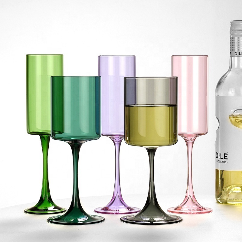 Samyo custom unique novelty square Cylinder green colored Goblet champagne glass red white wine glasses