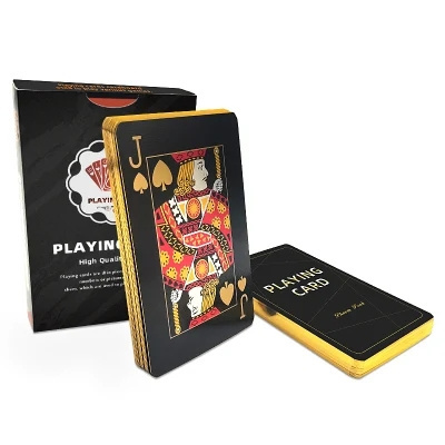 Printer Durable  Cheap Black Golden Custom Logo Print Poker PVC Waterproof Black Plastic Front and Back Playing Cards