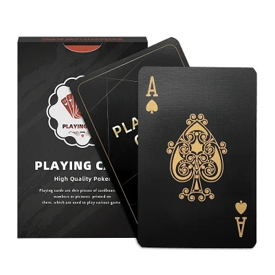 Printer Durable  Cheap Black Golden Custom Logo Print Poker PVC Waterproof Black Plastic Front and Back Playing Cards