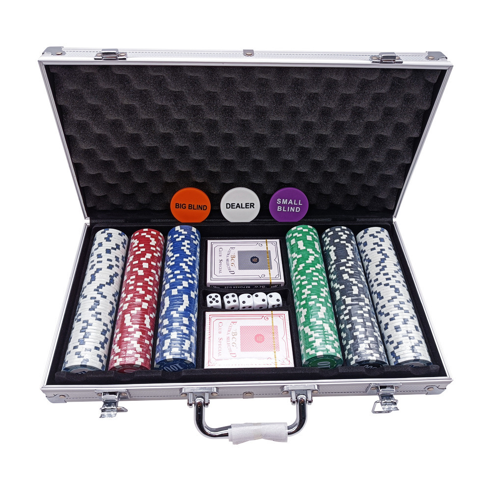 300PCS ABS Chips Set Casino Poker Chips Fashion Game Set Suitcase Including Poker, Dealers, Dices and Chips for Sale