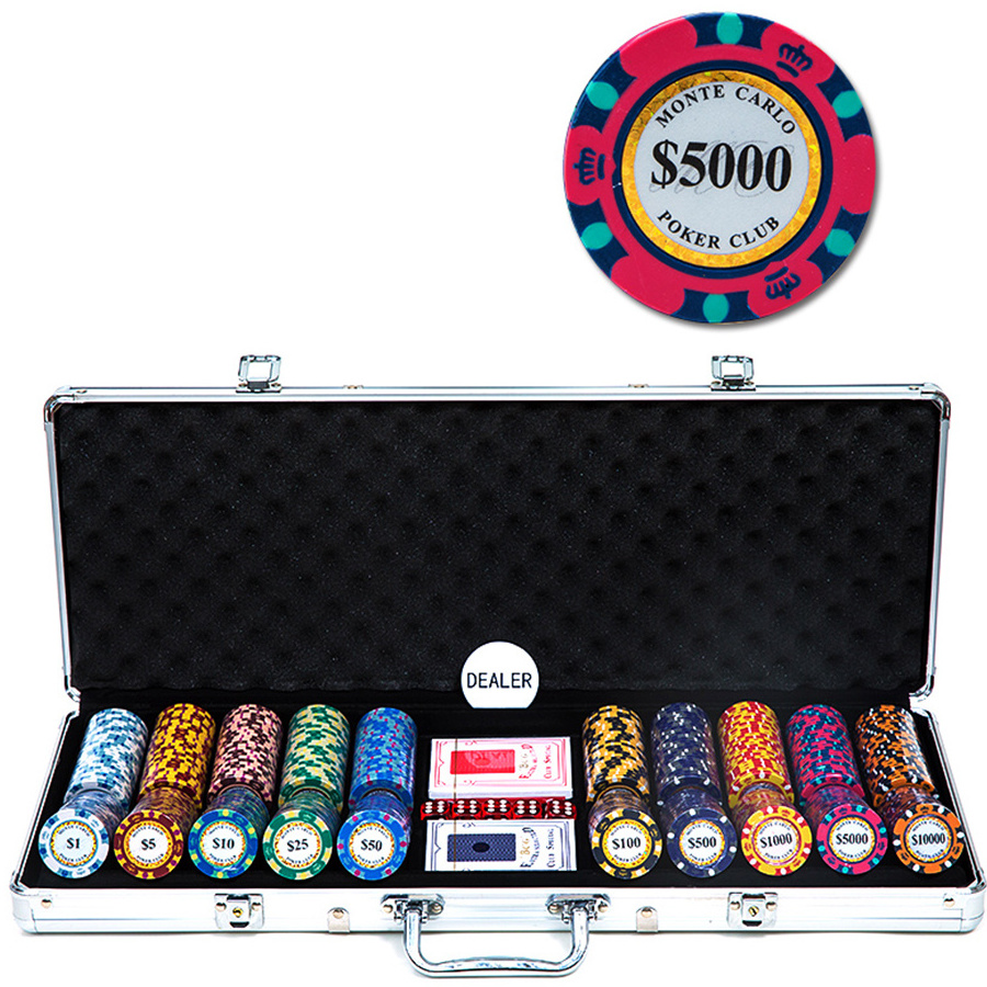 Poker Chip Set for Casino,Brybelly Monte Carlo Premium Poker Chips with Aluminum Case, 14 Gram Chips for Texas Hold'em Blackjack