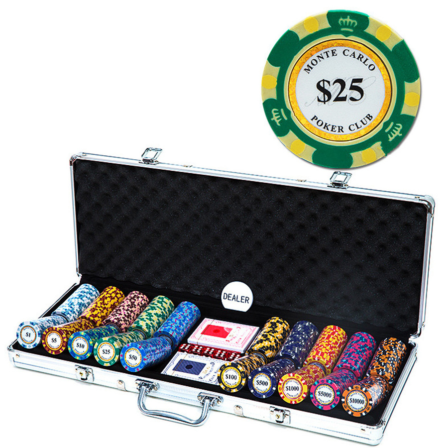 Poker Chip Set for Casino,Brybelly Monte Carlo Premium Poker Chips with Aluminum Case, 14 Gram Chips for Texas Hold'em Blackjack