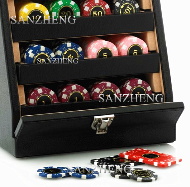 High-end Poker Chips Set Clay Poker Chips in Leather Suitcase for Gambling Entertainment or Gift