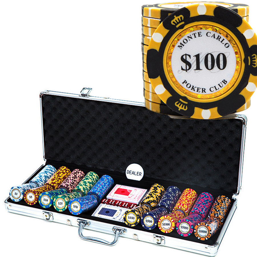 Poker Chip Set for Casino,Brybelly Monte Carlo Premium Poker Chips with Aluminum Case, 14 Gram Chips for Texas Hold'em Blackjack