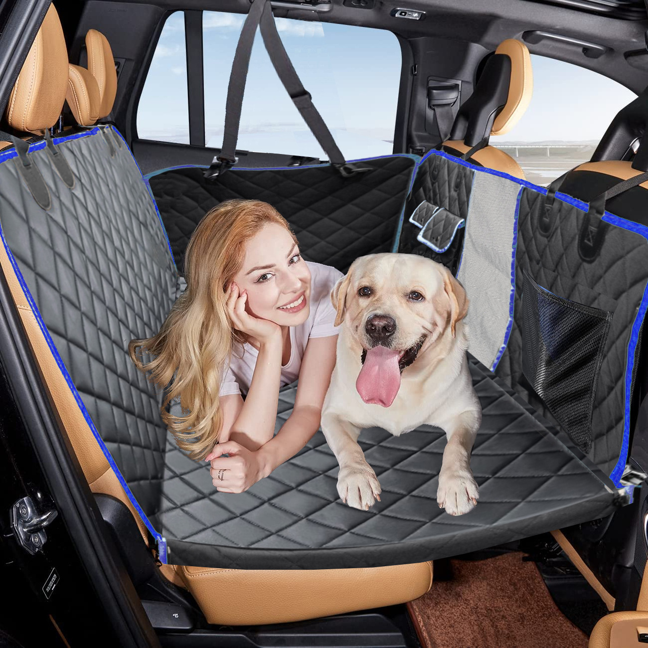 Stock Waterproof Hard Bottom Hammock for Car Travel Pets Dog Seat Protector Trucks SUVs Back Seat Extender