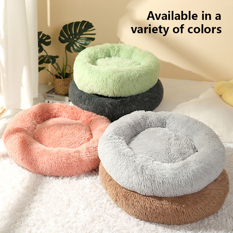 Faux Fur Pillow Pet Donut Cuddler Round Plush Bed for Large Medium Small Dogs and Cats Dog Bed Cat Calming Bed