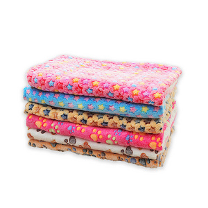 Washable Paw Print Coral Velvet Blanket for Small Medium Pet Dog Cat Soft Warm Soft Pad Sleep Mat Pet Sleeping Bed