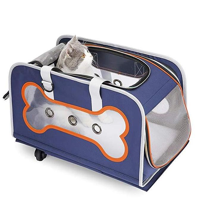 Dog Rolling Carrier Trolley with Wheels Telescopic Handle Collapsible Breathable Pet Travel Luggage Bag for Dogs Cats