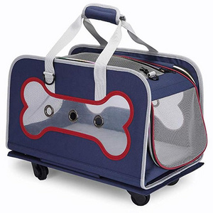 Dog Rolling Carrier Trolley with Wheels Telescopic Handle Collapsible Breathable Pet Travel Luggage Bag for Dogs Cats