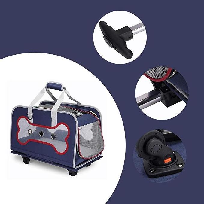 Dog Rolling Carrier Trolley with Wheels Telescopic Handle Collapsible Breathable Pet Travel Luggage Bag for Dogs Cats