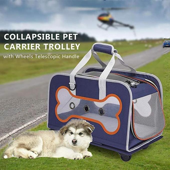 Dog Rolling Carrier Trolley with Wheels Telescopic Handle Collapsible Breathable Pet Travel Luggage Bag for Dogs Cats