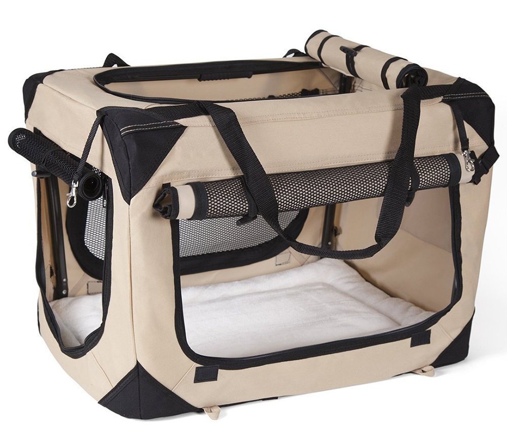 Breathable Windows Transport Travel Dog Crate Foldable Soft Sided Wholesale Pet Carrier With Fleece Bed