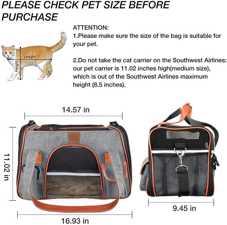 upgrade air pet leather carrier bag travel folding portable car seat soft sided pet crate for cats