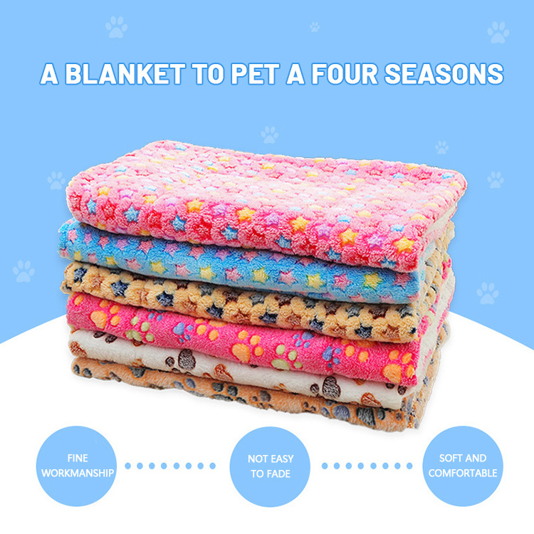 Washable Paw Print Coral Velvet Blanket for Small Medium Pet Dog Cat Soft Warm Soft Pad Sleep Mat Pet Sleeping Bed