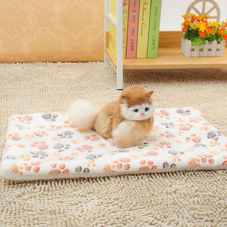 Washable Paw Print Coral Velvet Blanket for Small Medium Pet Dog Cat Soft Warm Soft Pad Sleep Mat Pet Sleeping Bed