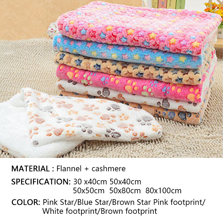 Washable Paw Print Coral Velvet Blanket for Small Medium Pet Dog Cat Soft Warm Soft Pad Sleep Mat Pet Sleeping Bed