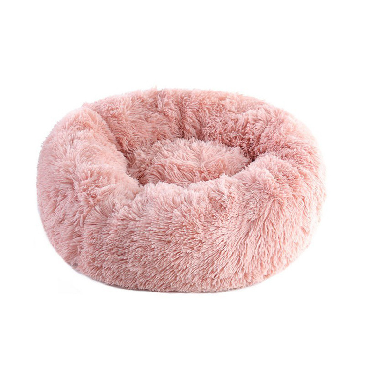 Faux Fur Pillow Pet Donut Cuddler Round Plush Bed for Large Medium Small Dogs and Cats Dog Bed Cat Calming Bed