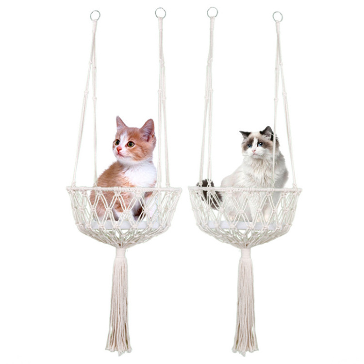 Macrame Cat Hammock for Indoor Cats Hand-Woven Cat window hammock Swing Bed Basket Hanging Boho Home Decor Without Mat