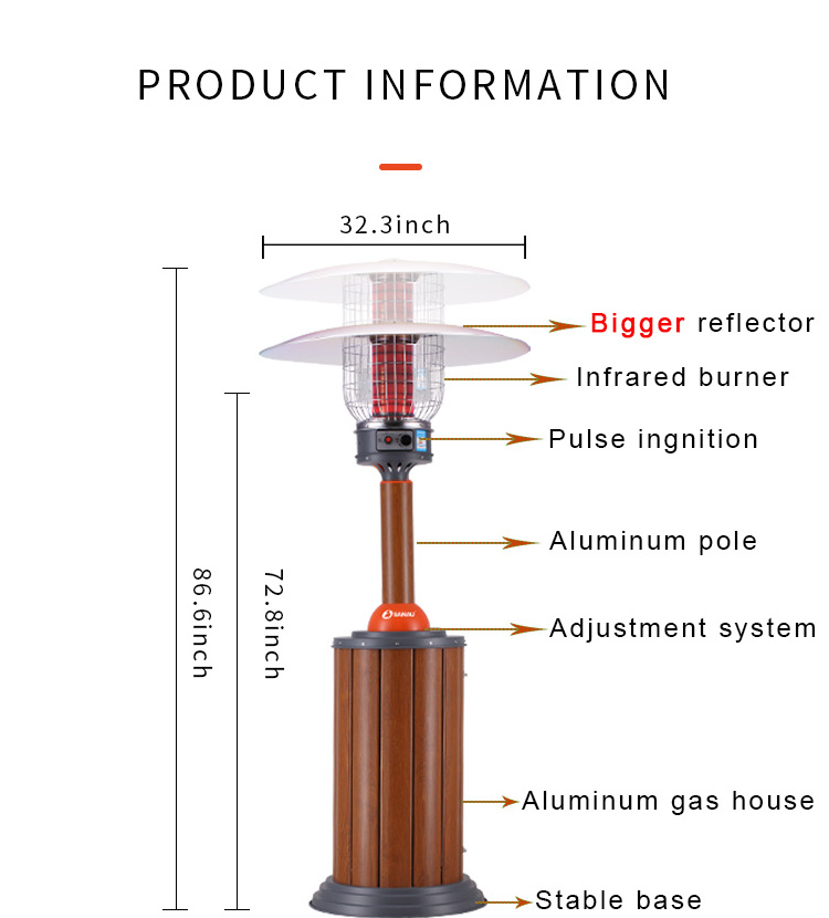 Aluminum Adjustable height infrared outside umbrella gas patio heater