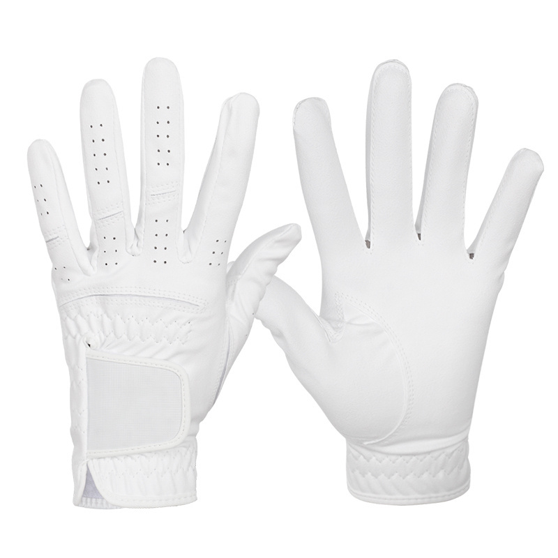 Wholesale Custom Logo and Images All White Simple Golf Gloves PU leather Golf Gloves For Men RH Or LH