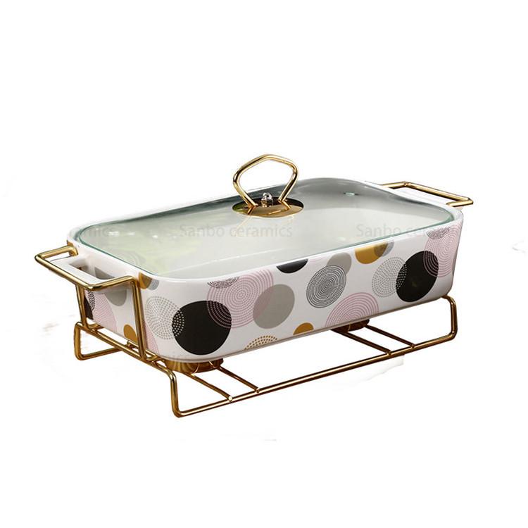 Hotel restaurant home kitchen equipment gold rack ceramic heater hot pots candle chafing dish buffet set food warmer