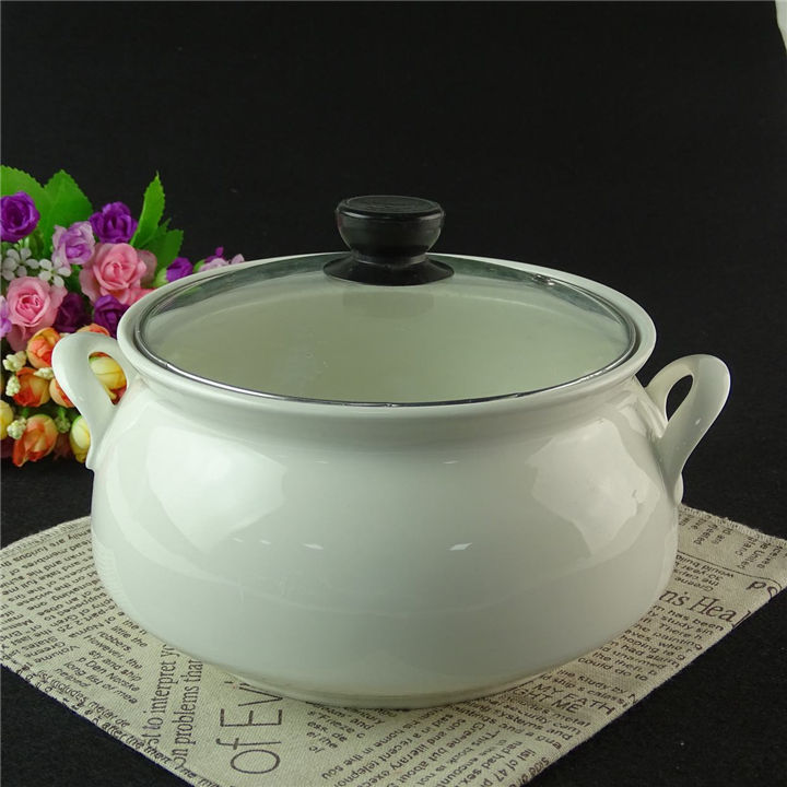 Wholesale white cooking soup pot ceramic soup pot with glass lid