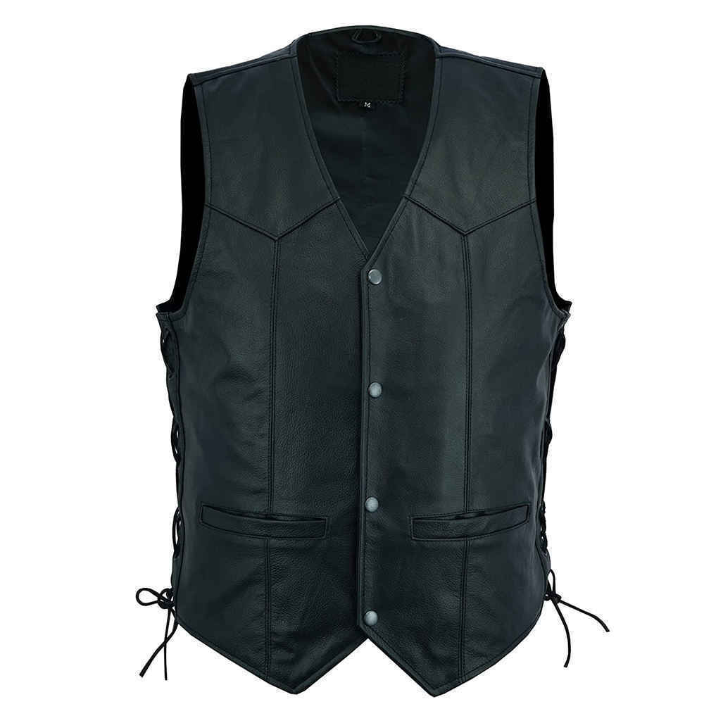 2024 Custom Leather Biker Men Vests Black Hunting Vest Genuine Leather Outer Wear Vest For Men Casual Wear Made in Pakistan