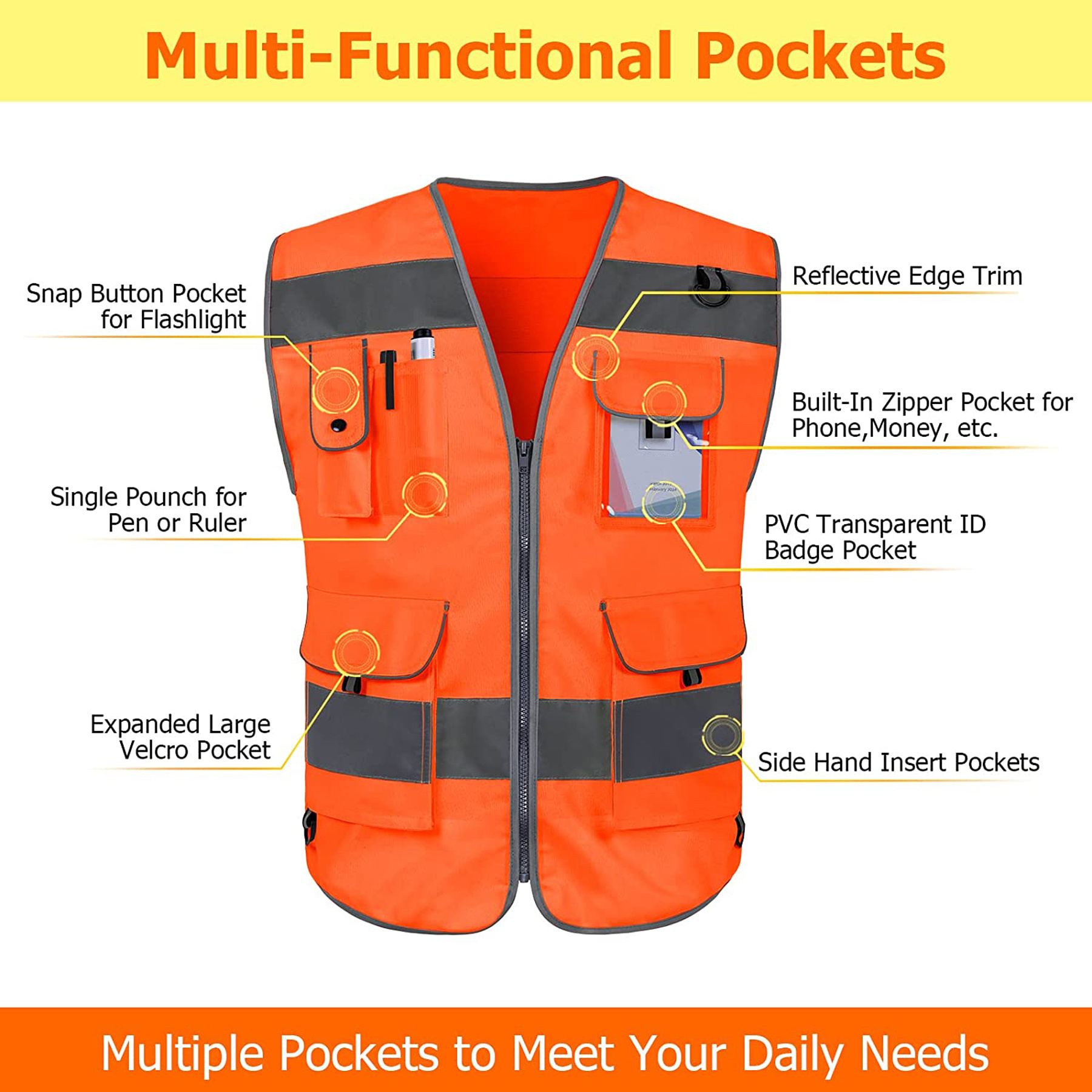 2022 safety vest for men and women are made of 100% polyester which is lightweight breathable and comfortable to wear