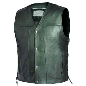 High Quality 2024 Leather waistcoat Biker Vest Motorcycle Motorbike Vest With Zip Pockets High Quality Sheep Skin Leather Vests