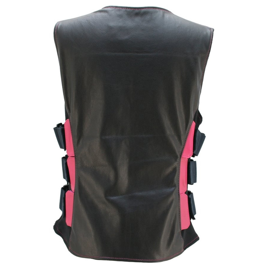 100% High Quality Polyester Lining Leather Vests For Women's Custom Design Leather Vest Solid pink and black Color