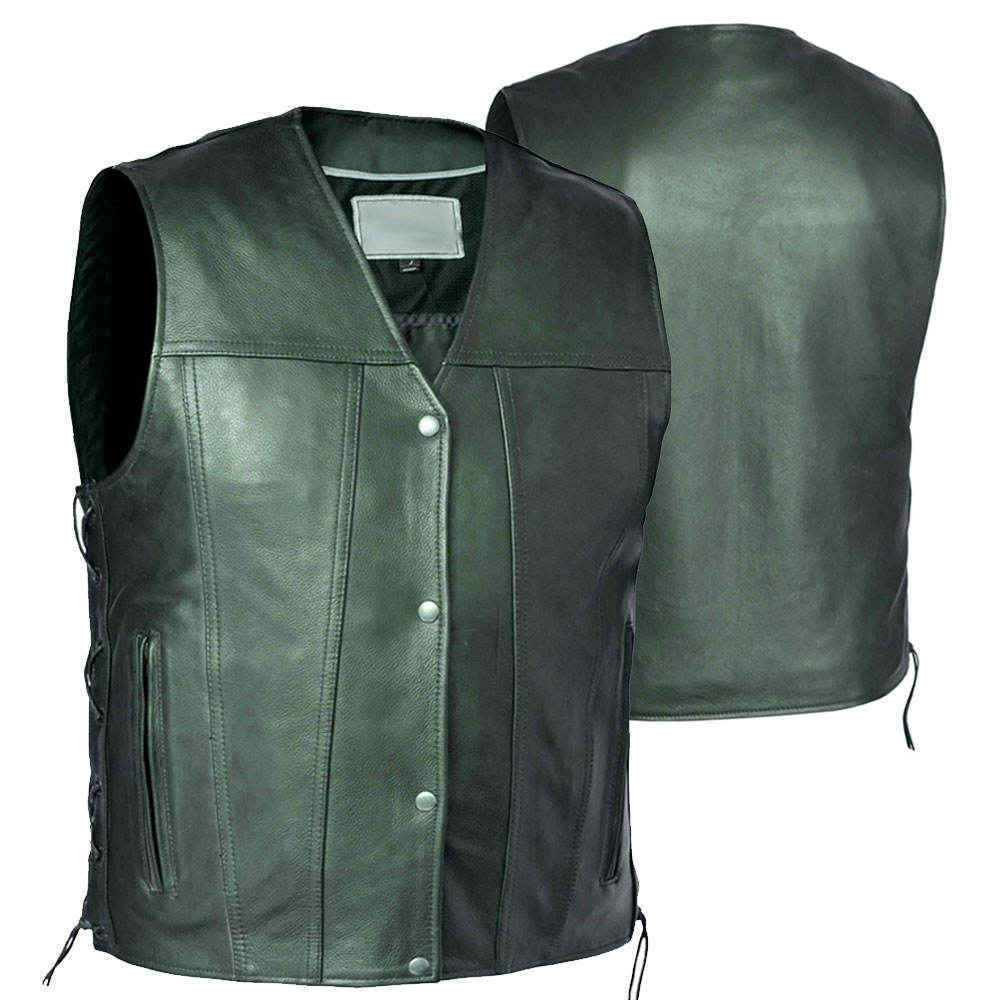 High Quality 2024 Leather waistcoat Biker Vest Motorcycle Motorbike Vest With Zip Pockets High Quality Sheep Skin Leather Vests