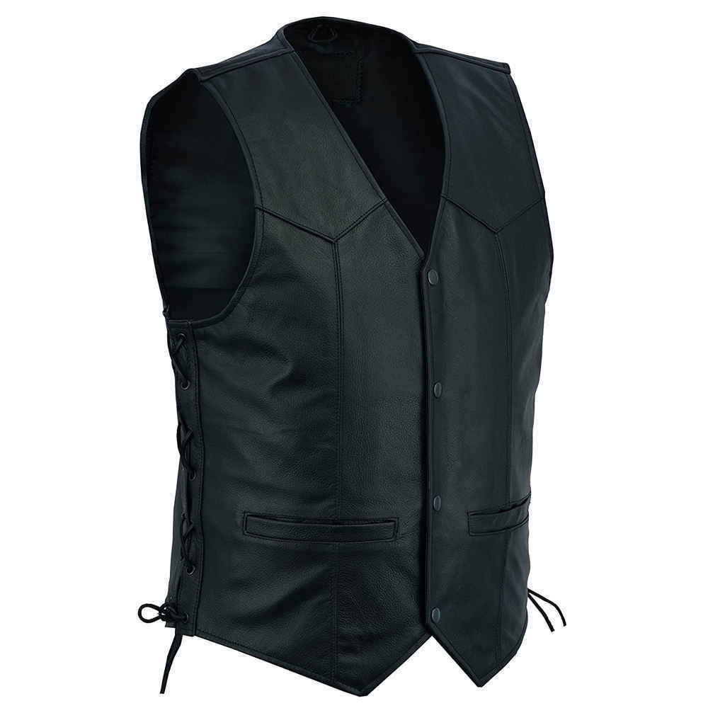 2024 Custom Leather Biker Men Vests Black Hunting Vest Genuine Leather Outer Wear Vest For Men Casual Wear Made in Pakistan