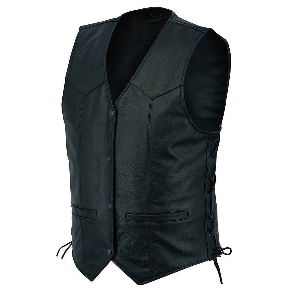 2024 Custom Leather Biker Men Vests Black Hunting Vest Genuine Leather Outer Wear Vest For Men Casual Wear Made in Pakistan