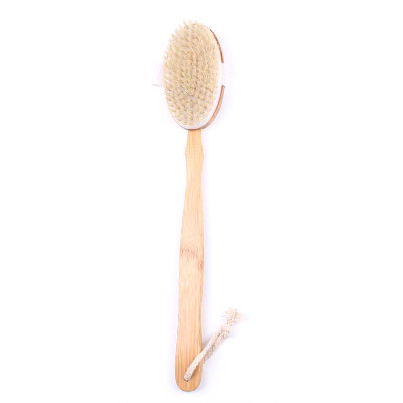 Wood bamboo Long Handle Back Brush Natural Bristle Shower Massage Body Bath Brush Customized Picture Logo PCS