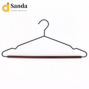 Wholesale 3.5mm Metal Wire With beech wood Hanger for clothes and pants suit overcoat Anti Skid hanger