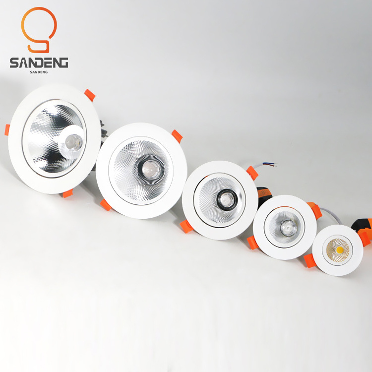 Sandeng Factory Direct Indoor CCT Round Down Light Aluminum Embedded COB LED Downlight