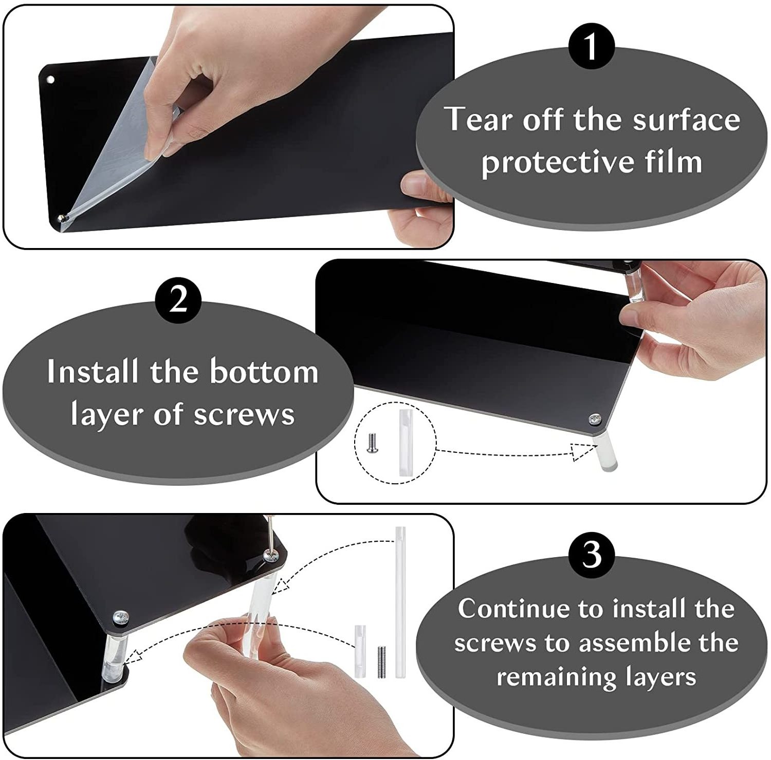 3 Tiers Display Stand Riser Display Shelves Black Acrylic Organizer Stand Cardboard Display Stands for Products Collection