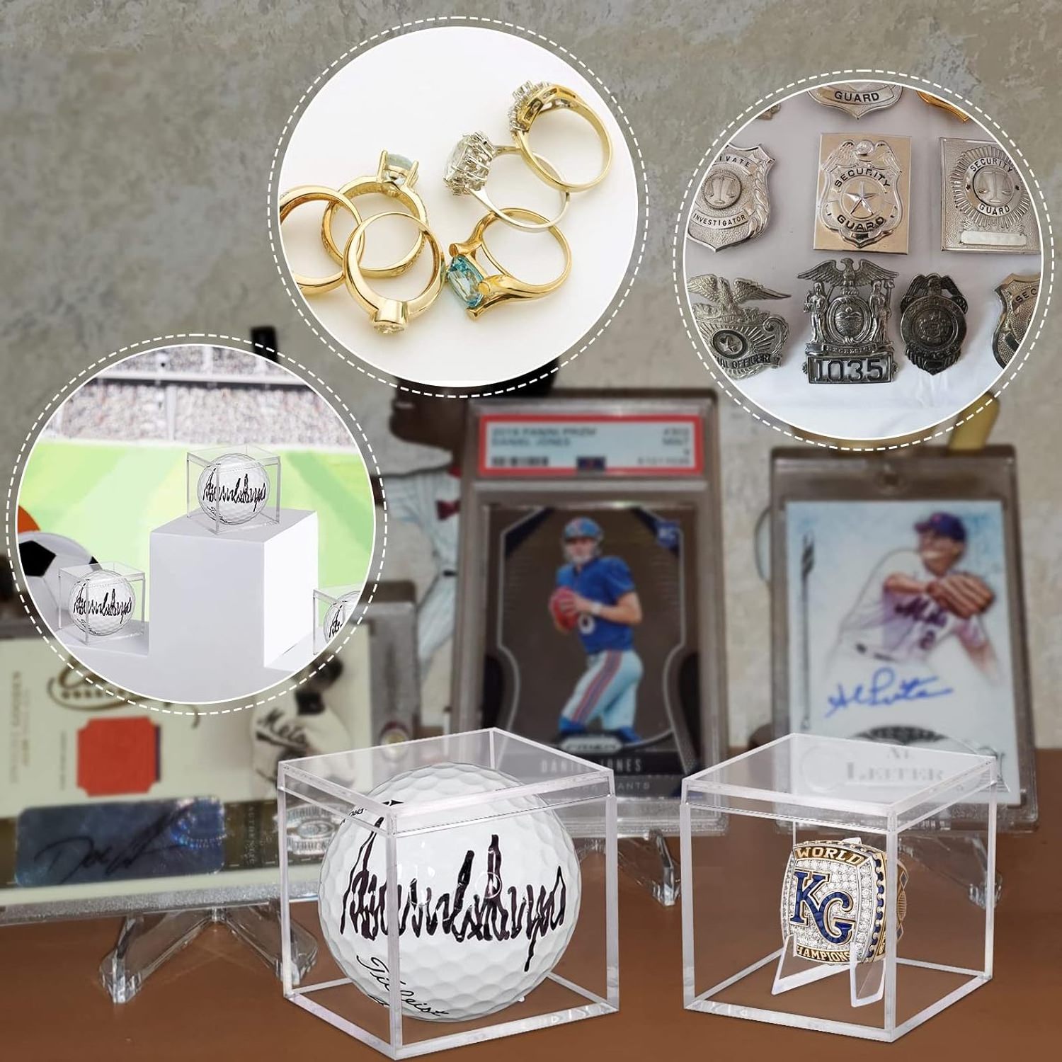 Championship Ring Display Case 3pcs Clear Acrylic Plastic Storage Box Mini Card Stand Holder Small Showcase Golf Ball Sport Ring