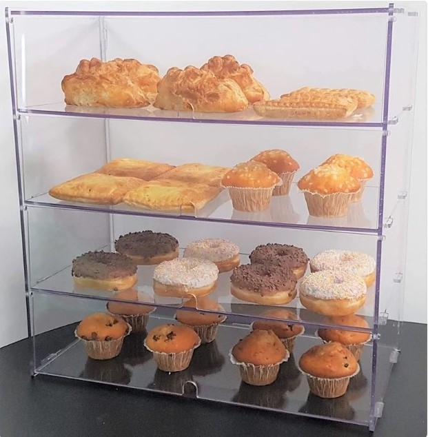 Four Shelf Bakery Display Case for Bread Donuts Pastries Bagels