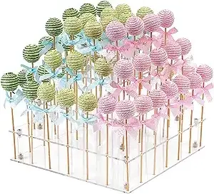 Acrylic Cake Pop Display Stand, 56 Hole Clear 3 Tier Square Lollipop Holder, Ideal for Weddings Baby Showers Birthday Party