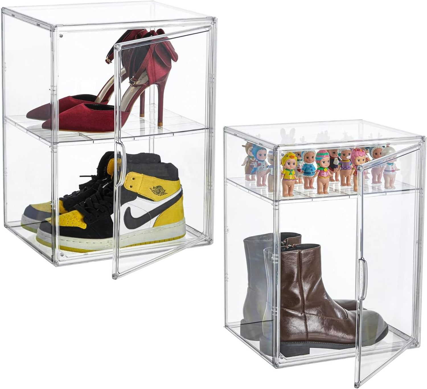 Shoe Storage Boxes, Boot & Shoe Box Organizers with an Adjustable Divider, Shoe Boxes Clear Plastic Stackable with Lids