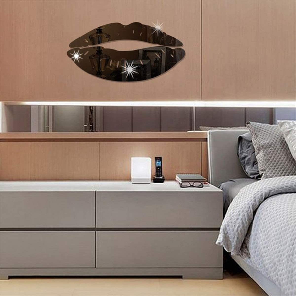 3D Acrylic Mirror Wall Stickers DIY Modern Art Kiss Lip Mirror Wall Sticker For Bedroom 4PCS